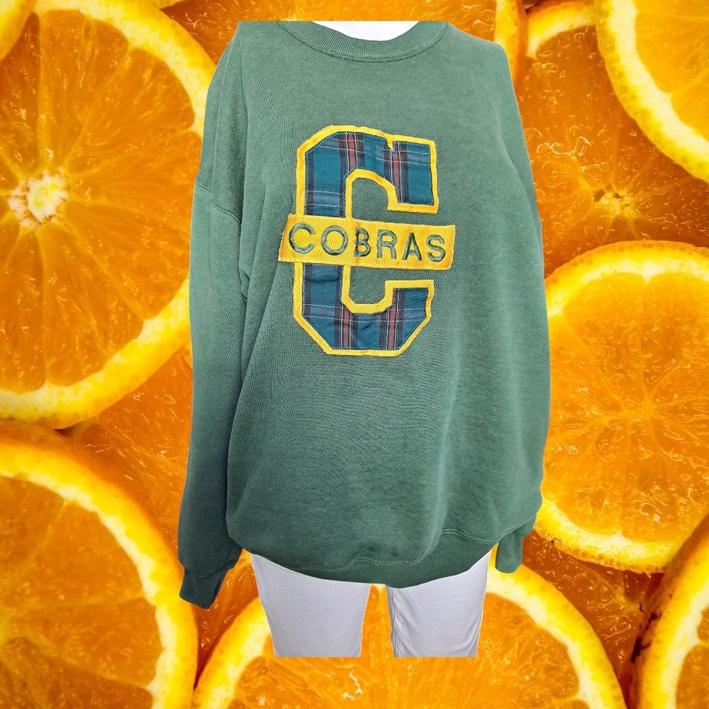 Jerzees Vintage Cobras Sweatshirt Plaid‎ Letter Crew Neck Pullover L